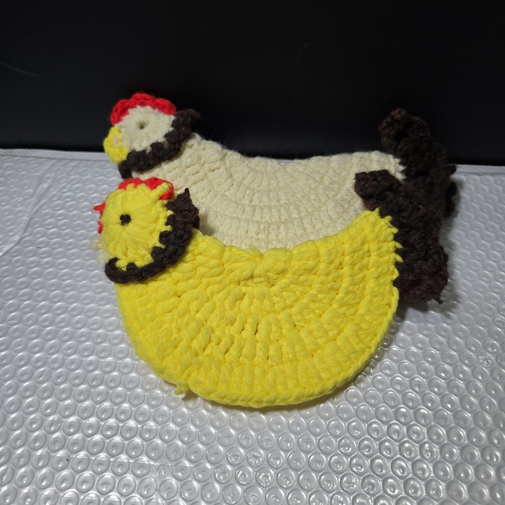 Vintage Crochet Chicken Butterfly Potholder Set Of 2 Handmade Cottagecore